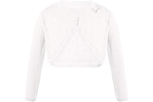 Alvivi Bambina Bolero Coprispalle Manica Lunga Aperto Davanti Cardigan in Cotone Maglione Giacca per Cerimonia Nuziale Festa Elegante Regalo Omaggio Compleanno