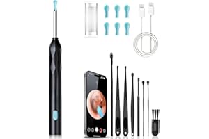 WHJC Ear Wax Removal Kit, Smart Ear Wax Removal Camera with 6 Ear Spoons for iOS Android, 1440P HD Ear Cleaner WiFi Otoscope with 6 LED Lights, Ear Wax Cleaner for Kids, Adults