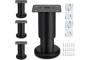 Lrocotanc 4 Pièces Pieds de Meuble réglables, 60 x 80 mm-180mm,Pied de Table Reglable Hauteur Métal,adaptés pour Les Pieds de Meubles sur armoires, Tables et canapés, vis incluses.(Noir) (120MM-180MM)