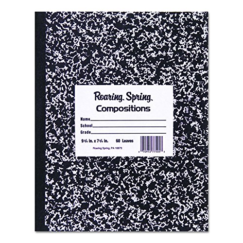 ROARING SPRINGWide Ruled Flexible Cover Composition Book, 8.5" x 7" 48 Sheets, Black Marble