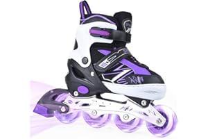 ERNAN Patins à roues alignées, réglables et lumineux, pour garçons et filles, patins à roulettes pour enfants, jeunes, débutants