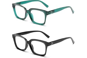 Hubeye Gafas de lectura cuadrados de montura grande para mujer y hombre bisagra de resorte Anteojos de lectura de gran tamaño anti luz azul (Negro+Verde, 2.50)