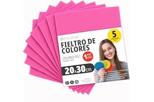 OFITURIA Feltro Colorato per Artigianato, Fai-da-te, Progetti Scolastici, Scrapbooking, Cucito Creativo e Decorazioni 20x30cm (Fucsia, 5 pz)