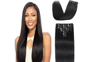 GIVLOVE Clip in Hair Extensions Real Human Hair 8 Pieces Straight Real Remy Human Hair Full Head Human Hair Extensions Clip in Double Weft Real Remy Hair (18 Inch, #1B Natural Black)