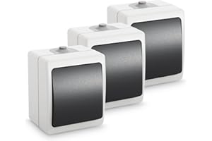 GREATE ABSINA Interrupteur va-et-vient apparent pour locaux humides - 3x interrupteur simple apparent IP54, 250V, 10A - Interrupteur apparent pour locaux humides