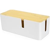 Cable Box, Cable Management Box, Cable Storage Box with Bamboo Lid, Cable Organizer for Hiding Cables, Power Strips, Loose Wi