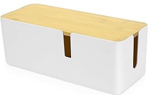 JJWUYUE Scatola Cavi Box Management Con Coperchio in Bambù - Organizzatore Custodia per Nascondere Strisce di Alimentazione e Cavi Allentati - Bianco