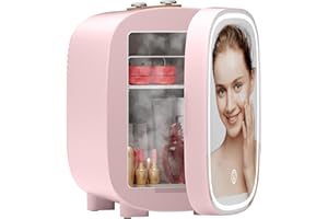 LIGIANT DF01A Mini Kosmetik Kühlschrank, 4L Mini-Kühlschrank mit 3-stufig LED Spiegel, Geräuscharm, Kleiner Hautpflege Kühlschrank mit Kühl- und Heizfunktion, Tragbares Design für Schlafzimmer, Büro und Auto