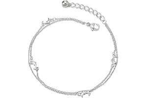 COOLSTEELANDBEYOND Mujer Dos Hileras Acero Inoxidable Cadena Enlace Tobillera con Delfines Charms, Cascabel, Ajustable