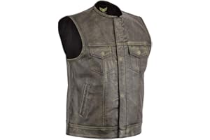 LEATHERICK Gilet de motard à grain supérieur pour hommes en détresse sans col marron pour l'équitation et la mode coupe de style gilet avec poches profondes - Noir - (2XL - EUR60)