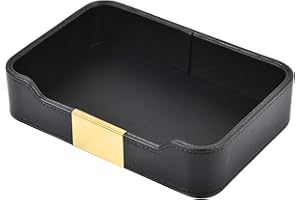 XNONE Lujosa bandeja de piel para escritorio, organizador decorativo, bandeja, para joyas, relojes, cosméticos, llaves, teléfono, cartera (negro, 21,59 "L x 14,48 "W x 4,57 "H)