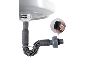 Hibbent Lavello Siphon, sifone lavabo bagno flessibile a prova di odori, tappo da 1 1/4” Tubo di scarico flessibile, scarico lavandino bagno sostituibile, Grigio, Espandibile 320-780 mm.