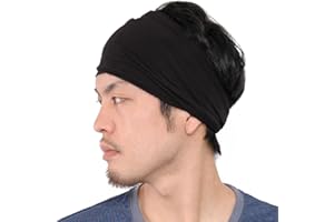 CHARM Hombre Elástico Bandana Cinta para El Pelo Venda Japonés Largo Cabello Rastas Cabeza Envolver Negro