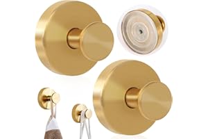 HAOHANEUP 2 Pcs Metal Suction Cup Hooks, Bathroom Vacuum Suction Hooks Heavy Duty for Tower, Stainless Steel Suction Cup Hanger Shower Hooks, No-Drilling Hook Household Suction Wall Hanger (Gold)