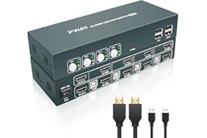 GREATHTEK HDMI KVM Switch, KVM Switch 2 Monitor, 4K@30Hz Switcher,Compatible con EDID, Teclas de Acceso Rápido y Botones para 4 Ordenadores Que Comparten 2 Monitores