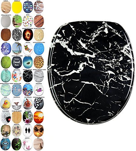 Asiento para inodoro de cierre suave, gran selección de atractivos asientos de inodoro con calidad superior y duradera de madera (Mármol negro)