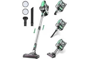 Vactidy V8 Aspirapolvere Senza Fili Potente,Scopa Elettrica Senza Fili 28kpa 4 in 1, 45 Minuti di Autonomia con Batteria Rimovibile, Luci LED,Aspirapolvere Portatile Ultra-leggero,Verde
