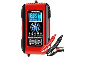 PROFIKLA 10Amp 12V/24V Car Battery Charger, Automatic Smart Battery Charger with Temperature Compensation, Intelligent Charges, Repairs, Maintains Lead Acid Batteries, Car, Motorcycle, Boat Mower Battery