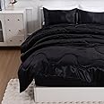A Nice Night Satin Silky Soft Quilt Sexy Luxury Super Soft Microfiber Bedding Comforter Set Full/Queen, Light Weighted (Black, Queen(88-by-88-inches))