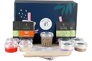 BOBA BAR Burst of flavour Bubble Tea Kit - Different Milk Tea Flavoures with tapioca pearls| Popping Boba and Jelly Toppings (Serves 4) | Perfect Boba tea kit gift set