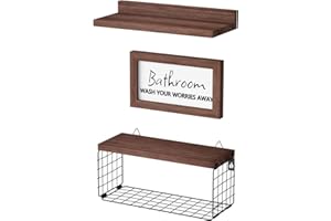 Yumyolk Baldas Pared Madera, Estantes de Pared, Estantes Flotantes con Portarrollos para Papel Higiénico, Baldas de Madera Pared para Cocina Habitacion Baño Libros Salon, 40 cm Marrón