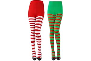 VILITI 2 Pcs Buddy the Elf Costume,White Green and Red Tights for Women UK,Christmas Leggings Striped Stockings,Adult Fancy Dress Outfit Accessories,ladies Dresses Trousers Thermal Socks,for Girls