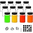SKYLINK 12pack 2oz Glass Jars with Lids Glass Shot Bottles Set for Liquids, Juicing, Ginger Shot, Sample Small Containers with Screw Caps Clear Mini Round Bottles Leakproof Wide Mouth