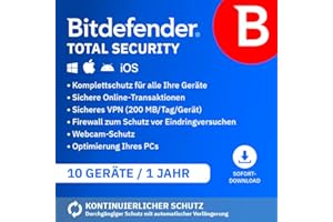 Bitdefender Total Security 2025 | 10 Geräte | 1 Jahr | PC/Mac/iOS/Android | Code zur Aktivierung per E-Mail | Automatische Verlängerung