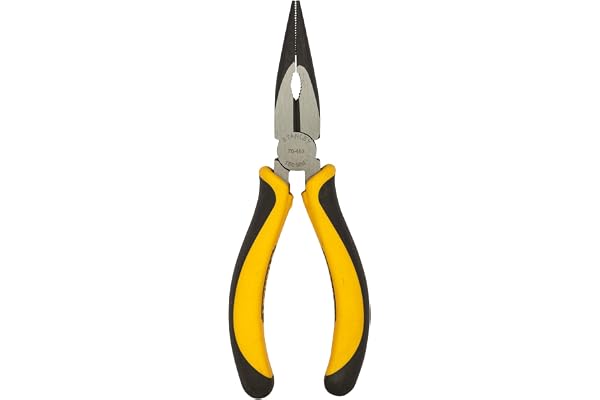 STANLEY 70-483 6'' Sturdy Steel Long Nose Plier Double Color Sleeve, Ergonomically Designed Dynagrip Handle with Finger Guards, Fully Heat Treated Forged Carbon Steel Jaws, Used to Cut Small Wires