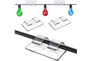 Fenxyo Outdoor Lights Hooks Adhesive with Upgraded Sticky Pad, Storage Box, 18pcs Strong Waterproof Self Adhesion Cable Clips for Outdoors String Lights Desk Wall Workshop Home Office