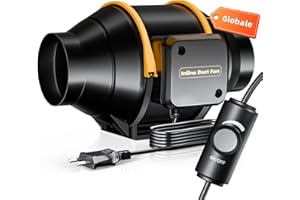 QiCrafe Ventola Aspirazione 100mm Regolabile, 360 m³/h Ventilatore Estrazione con Controllore di velocità, Aspiratore Ventilazione per Tenda di Crescita, Idroponica da Serra, Garage, Seminterrato