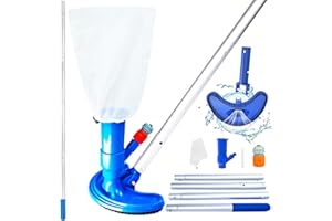 ERWAWEE Poolsauger mit Schwere Aluminium Teleskopstange 1.5m & Bürste Staubsauger, Tragbar Bodensauger Poolreinigerdüsen Handpoolsouger Vakuum Pool Sauger Set für Reinigung Spa Whirlpool Teich Schwimmbad