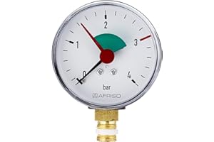 Sanitop-Wingenroth Manometr ze sprężyną rurową, ciśnieniomierz do zamkniętych instalacji grzewczych, zakres wyświetlania: 0-4 bar, przyłącze od dołu, typ 1/4", tworzywo sztuczne, 27169 1