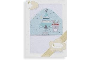 Interbaby - Capa de Baño Bebe Blanco/Verde | Toalla Bebe con Capucha 100% Algodón, 100x100cm, Unisex | Suave, Cómoda, Secado Rápido | Ideal Recién Nacidos, Bebes y Niños Pequeños | Diseño Tipi Oso