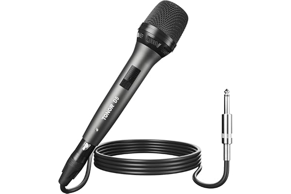TONOR Micro Dynamique Vocal pour Le Chant, Microphone de karaoké Filaire Portable, Micro de Studio cardioïde avec XLR de 4.5M à 1/4" Câble, adapté aux Haut-parleurs/ampli/activités de Plein air D5