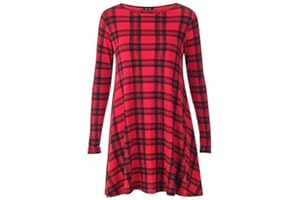CRAZY FASHION Women's Long Sleeve Printed Casual Swing Ladies Dress Flared Skater Smock A Line Dresses Plus Size T Shirts Tops UK 8-26