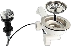 tecuro Bonde pour évier avec tamis 3 1/2'' - diamètre 114 mm - avec câble et commande rotative, Acier inoxydable