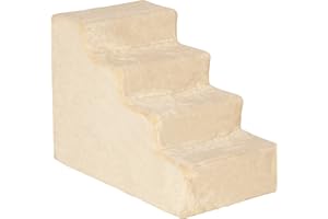 PawHut Escalera para Perros de 4 Peldaños Escalera para Mascotas con Funda Extraíble y Lavable para Cama Sofá 60x35x44 cm Beige