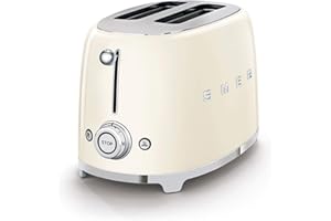 Smeg, Tostapane 2x2 TSF01CREU, 2 Scomparti da 36mm, 6 Livelli di Doratura, Funzione Riscaldamento, Scongelamento e Bagel, Espulsione Automatica del Pane, Cassetto Raccoglibriciole, 950W, Crema