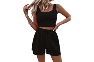 RPAEOY Completo Donna Casual A Coste Senza Maniche Canotta e Pantaloncini Casual Estivo 2 Pezzi Corto Tuta Con Tasche Completi Loungewear Sport Jogger Palestra Outfit Nero