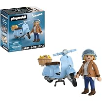 PLAYMOBIL Vespa 80º Aniversario – Modelo Plateado Con Rueda De Repuesto Y Figura Con Casco Retro, Incluye Pegatinas Exclusivas