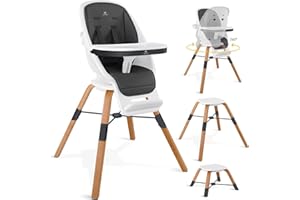 KIDIZ Kesser Toni wysokie krzesełko dziecięce 3 w 1, krzesło dziecięce, krzesło kombi, taboret z wodoszczelnością, nogi z drewna, pasy bezpieczeństwa, podwójna taca, rośnie razem z dzieckiem od 6 miesięcy do 5 lat