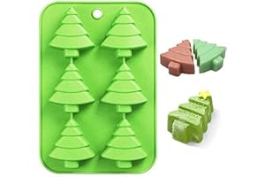 Christmas Silicone Mould, BREEZO Large 6 Cavities Christmas Tree Chocolate Moulds Soap Candy Cake Muffin Jelly Trays Baking Molds for Home Party Christmas Xmas Cake Decoration