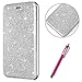 Produktbild Hpory iPhone SE Schutzhülle, Bling Ledertasche Handyhüllen Klapphülle Kartenfächer Wallet Case Cover Glitzer Überzug PU Leder Hülle Tasche Schutzhülle für iPhone 5S/SE + 1 x Hpory Stylus-(Silber)