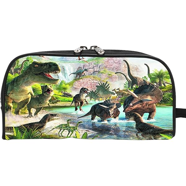 Dino Dinosaurier T-Rex Tyranussaurus Rex Estuche De 2 Compartimentos, 27 Piezas, Relleno (17), Para Niños, Niñas, Azul, 21 X 12 X 4 Cm