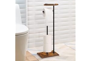 SHINOSKE Portarrollos de Papel Higiénico de pie con Estante de Almacenamiento Superior, Soporte de Papel Higiénico sin Taladro, Dispensador Porta Rollo Papel de Baño Cocina, Negro y Marrón