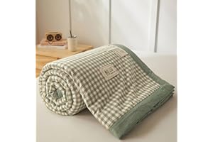 DOTBUY-SHOP Cotton Quilted Bedspreads, Check Quilt Bed Throws Cotton Filling Duvet Super King Single Double Size Children's Bed Quilted Throw for All Season (Light Green,200x230cm)