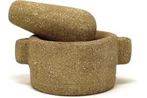 PALOSANTO - Mortaio con Pestello in Pietra Arenaria per Polverizzare l'Incenso Resina - Realizzato Artigianalmente in Ecuador - Strumento Pratico e Resistente - 6 x 3,5 cm