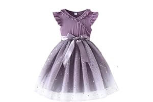 LUVCES Robe Princesse Fille Manches Longues/Courtes à Volants Tutu Robe Casual Motif Floral Tulle Robes pour Enfants Elegante Fête d'anniversaire Tenue 2-6Y
