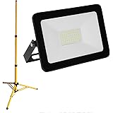 Hengda LED Strahler 50W Kaltweiß + Stativ Fluter Flutlicht IP65 Wasserdicht 6500K Scheinwerfer 4250LM Außenstrahler Baustrahl